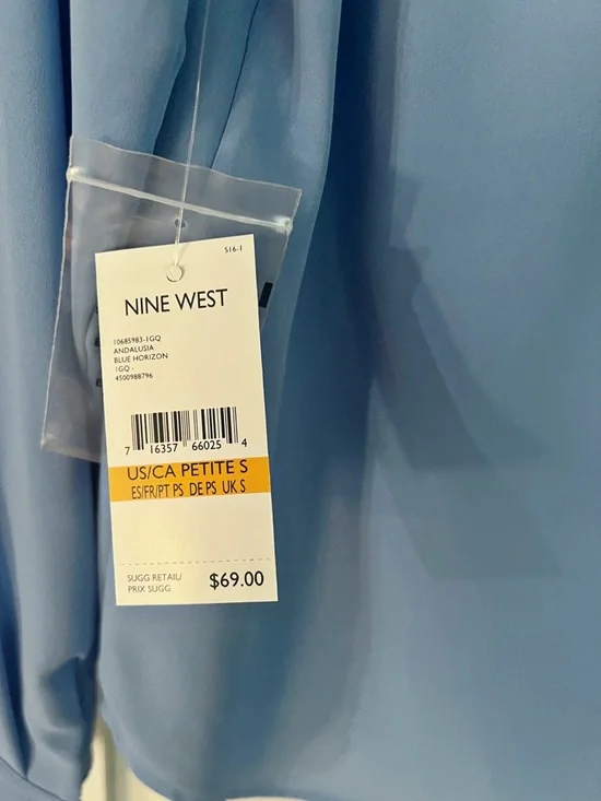 Nine West Women’s  Blue  V-Neck Long Sleeve Blouse Sz SP - Picture 4 of 5